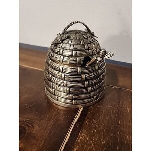 Godinger Vintage Silver Plated Beehive Honey Pot W/ Dipper Cottage No Glass